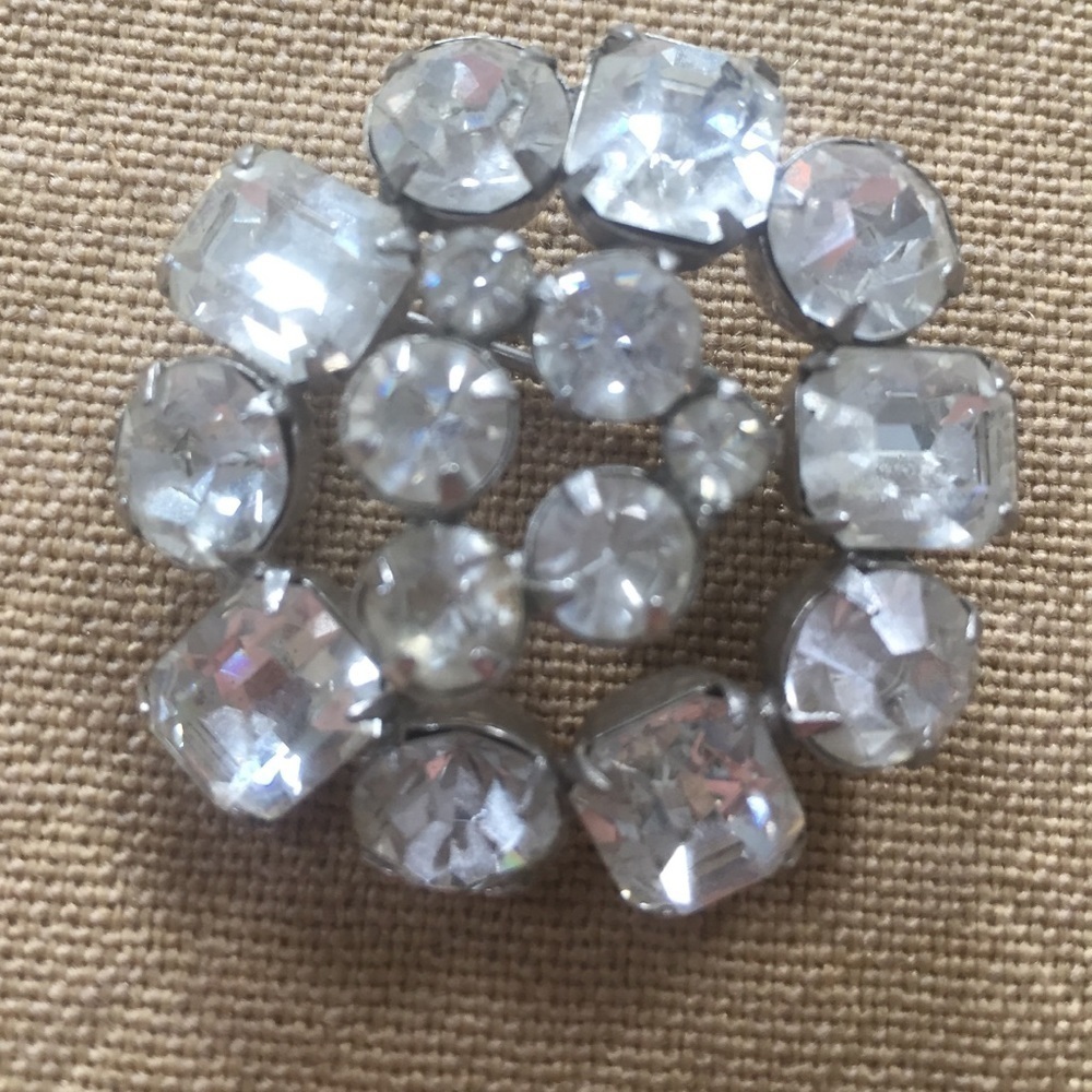 Vintage Clear Rhinestones Brooch Pin 1950’s